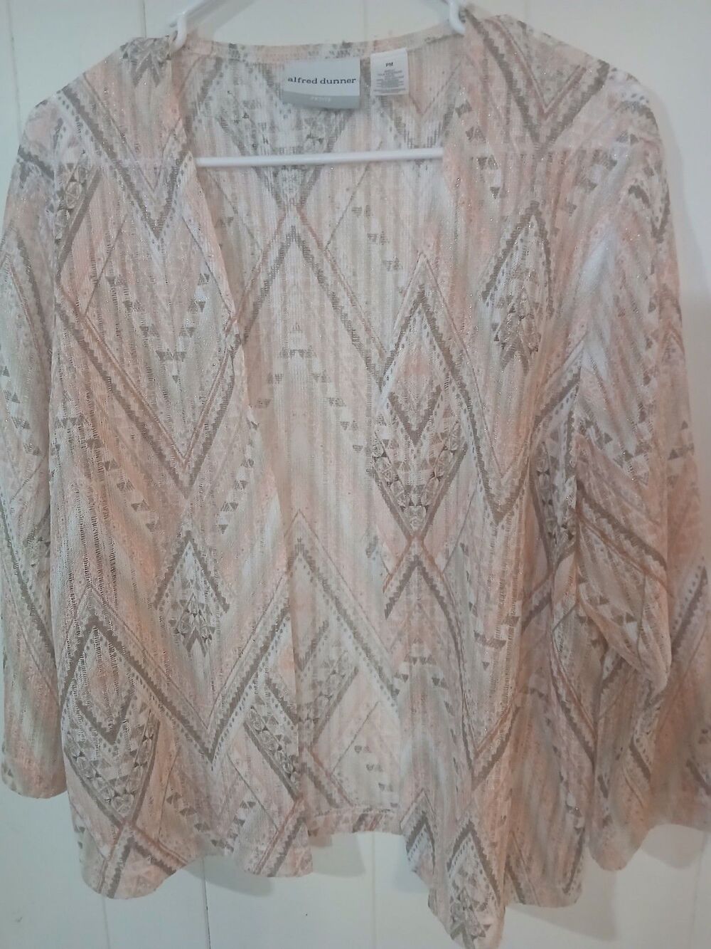 Alfred Dunner Womens PM Open Cardigan  3/4 Sleeve Lightweight Geometric  Boho